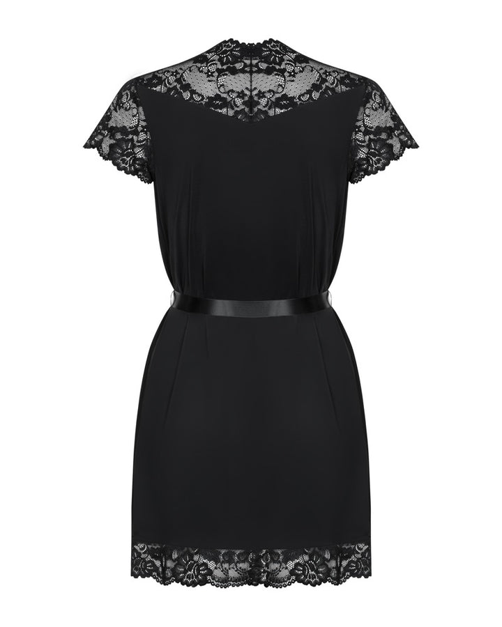 Elegant Sort Robe – Satinbånd & Lace Detaljer