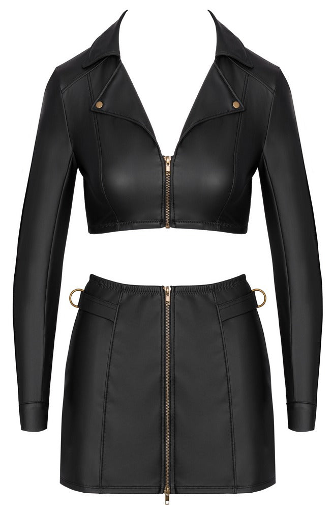 Cottelli PARTY – Kort Jakke-Top & Mini Nederdel i Mat Sort (2-delt Sæt)