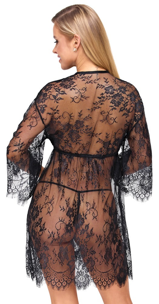 Cottelli LINGERIE blondekimono med satinbånd under brystet