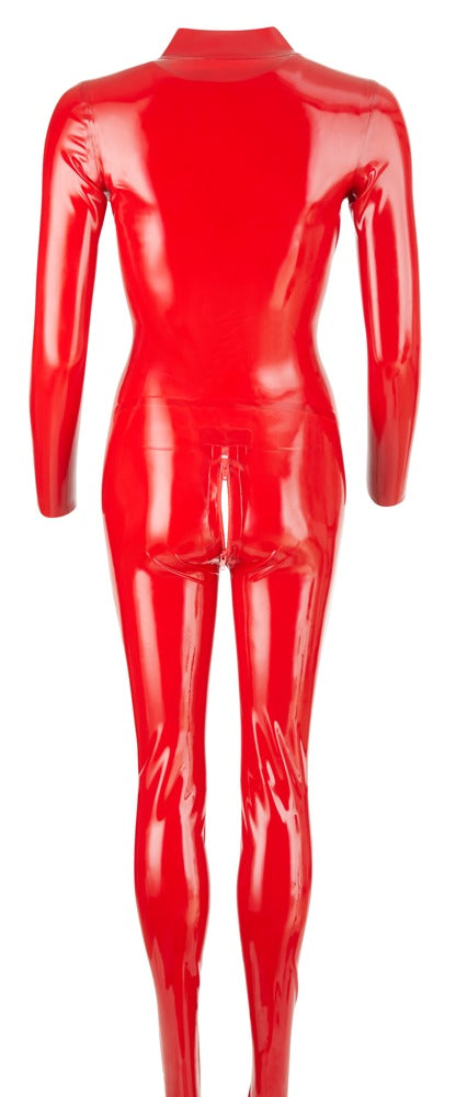 Rød Latex Catsuit – Ståkrave, To Lynlåse & Skulpturel Pasform