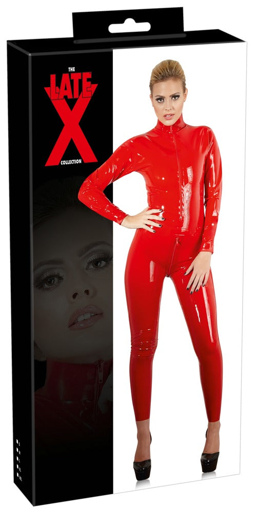 Rød Latex Catsuit – Ståkrave, To Lynlåse & Skulpturel Pasform