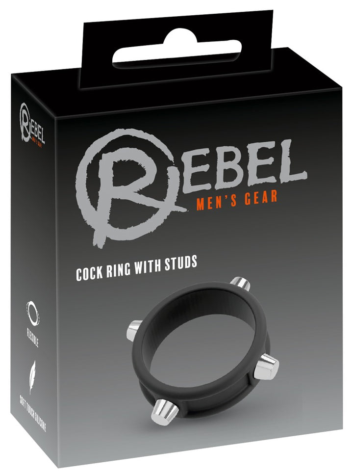 Rebel Cock Ring with Metal Studs – Tight, Flexible Silicone Design for Stronger Erections