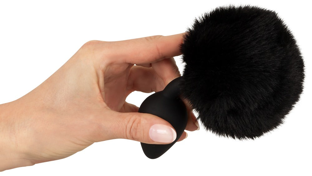 Sort butt plug med fluffy bunny hale