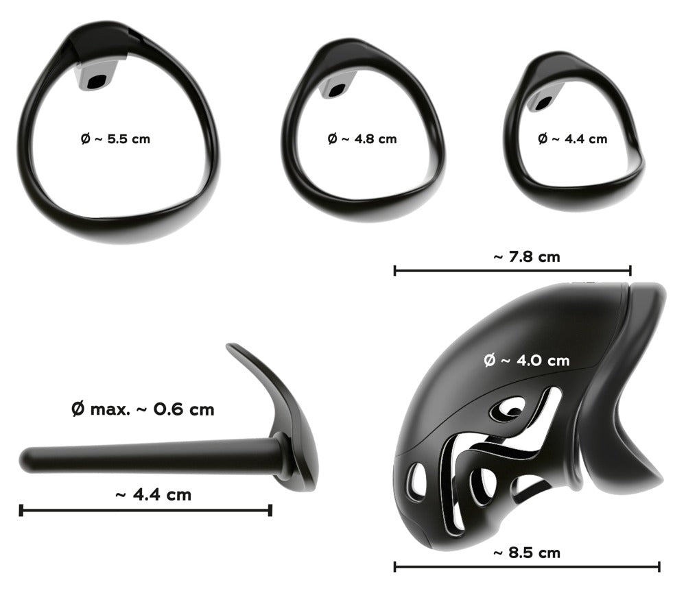 You2Toys Anatomisk Cock Cage – chastity cage med dilator, 3 ringe og lås
