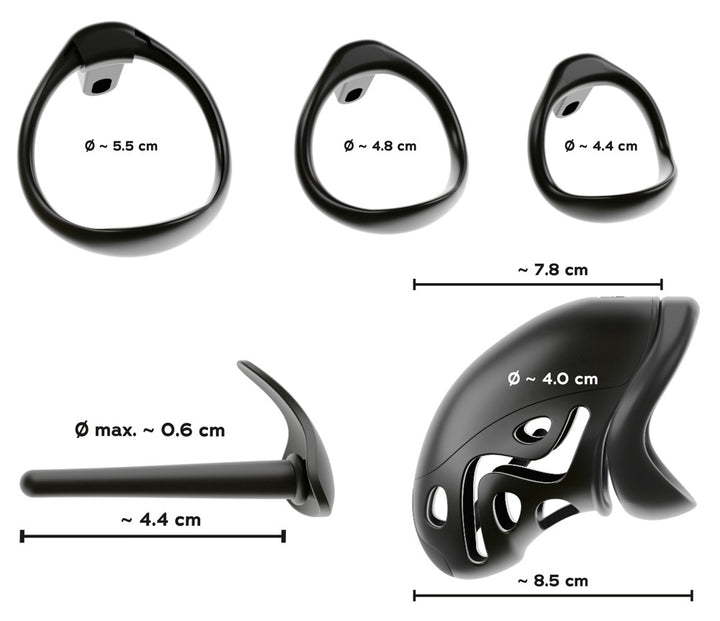 You2Toys Anatomisk Cock Cage – chastity cage med dilator, 3 ringe og lås