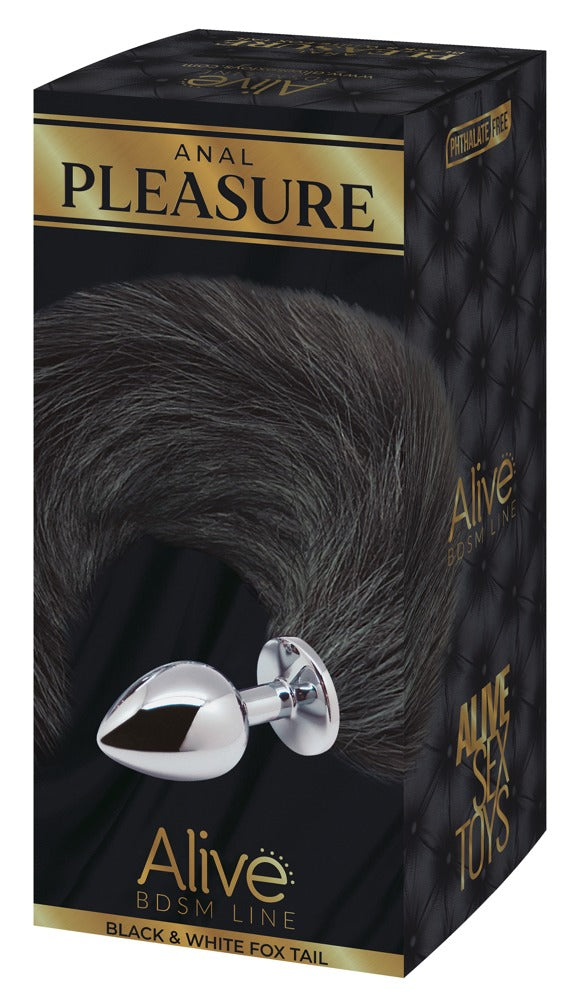 Alive Black & White Fox Tail Butt Plug
