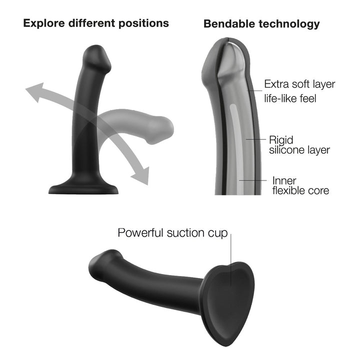 Strap-On-Me Dual Density Dildo – bøjelig silikone dildo med sugekop og strap-on base
