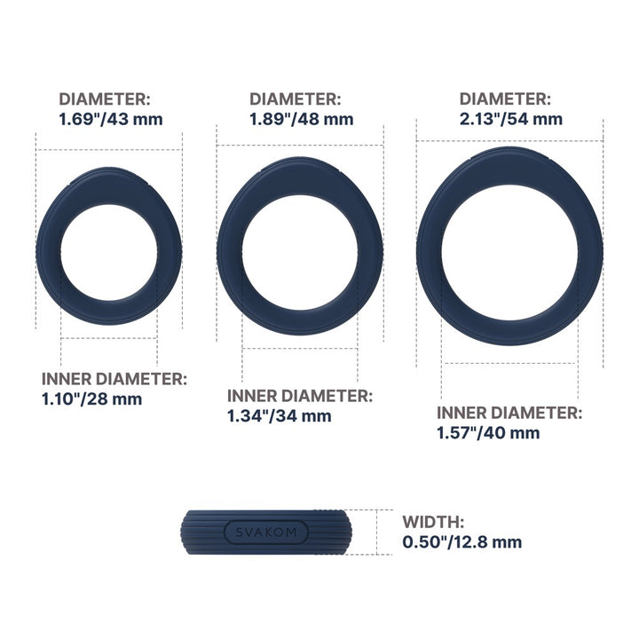 Fleksible penisringe med indvendig diameter på 28, 34 og 40 mm