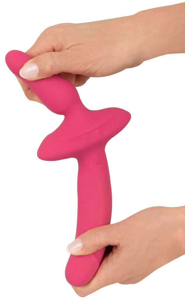 Fleksibel dobbelt vibrator med vaginal ende og anal plug
