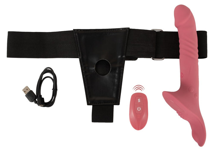 Vinyl Thong Strap-On Sæt med Thrusting Vibrator – You2Toys
