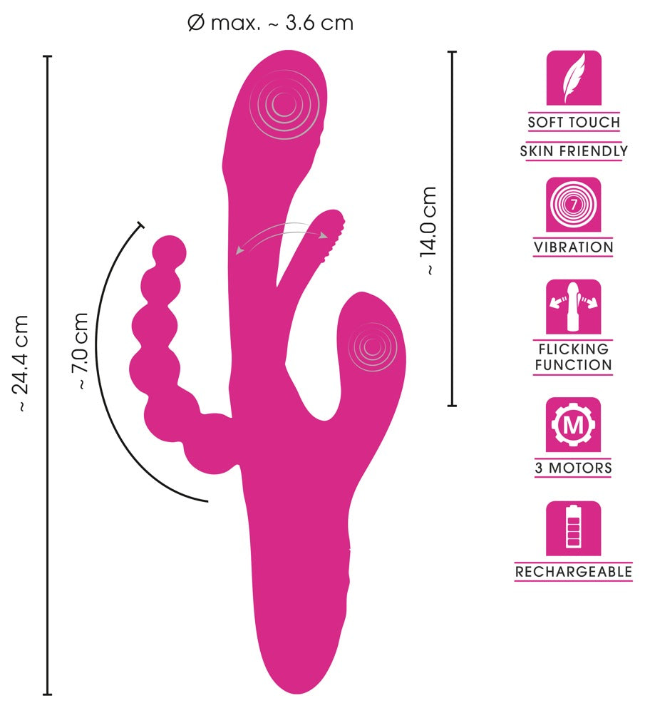 Sweet Smile Triple Vibe med Flicking Tongue – vaginal, klitoris &amp; analstimulation