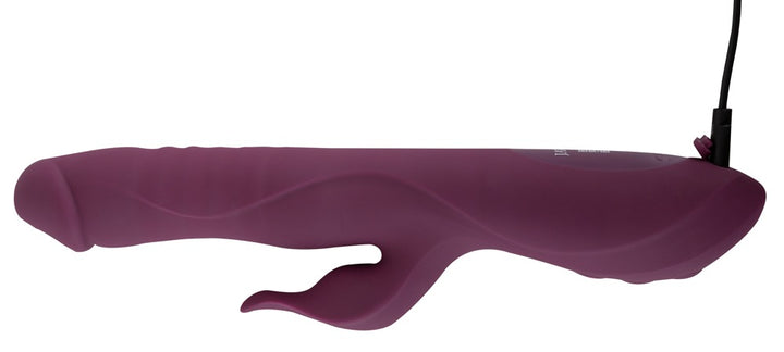 Dual-stimulation vibrator med perlemassage, thrusting, blød silikone og kurvet klitorisstimulator