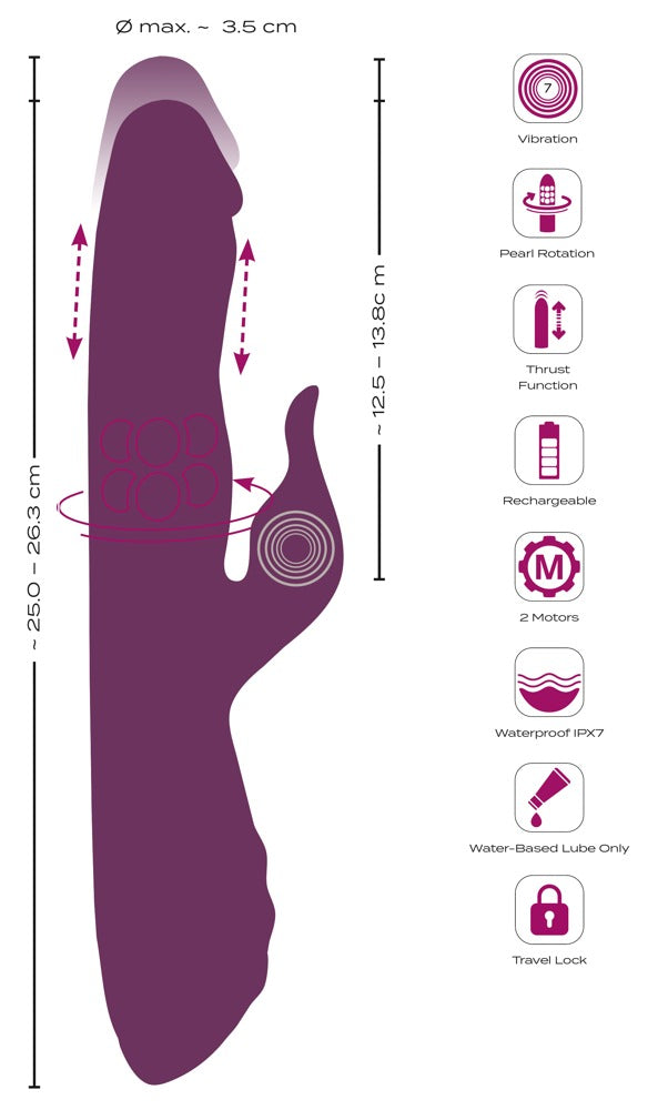 Javida 3 Function Vibrator med Thrusting &amp; Roterende Perler