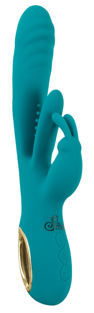 Turkis Sweet Smile rabbit vibrator i fløjlsblød silikone