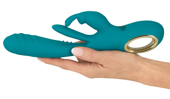Sweet Smile turkis thrusting rabbit vibrator med Flicking Tongue og 3 motorer