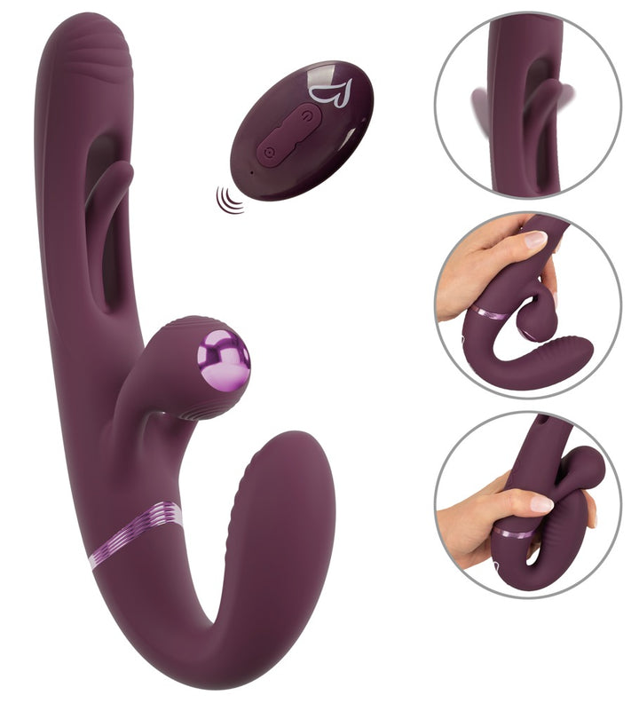 Javida strapless strap-on med fjernbetjening og vibration
