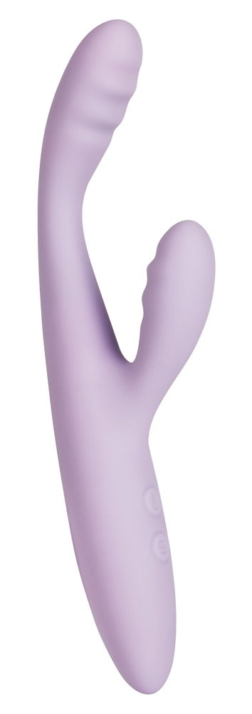 Smal rabbit vibrator med buet G-punktsform og fleksibel klitorisstimulator