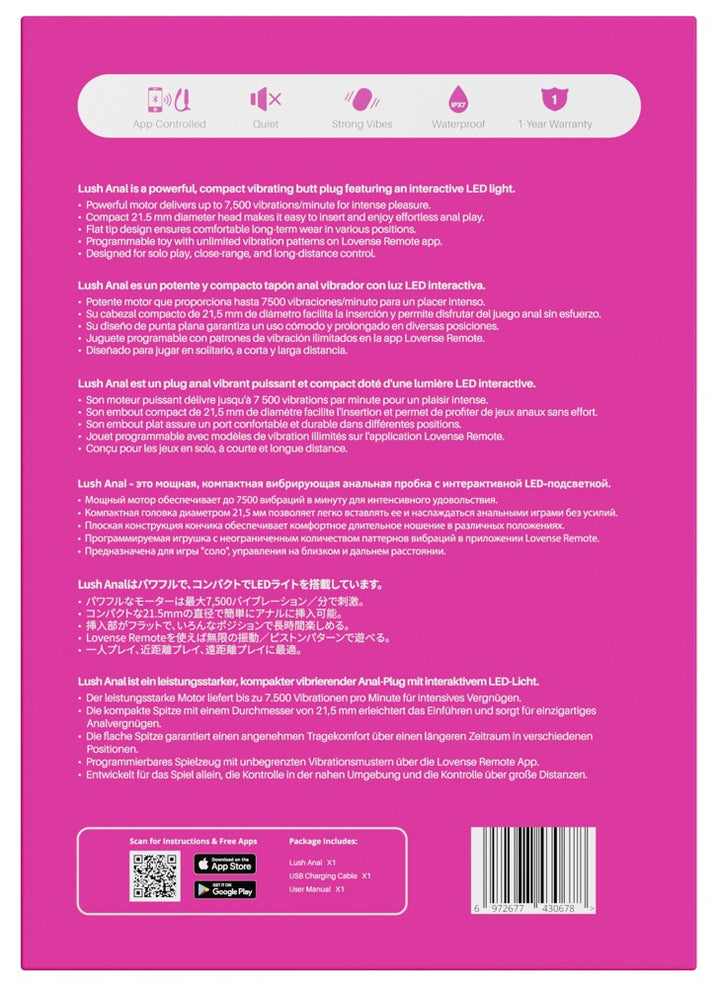 Lush Anal Vibro-Plug med LED & App-styring – Lovense - EternaNordic