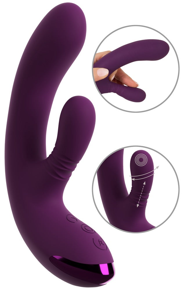 Vibrator med dynamisk nikkende vibro-hoved og rytmisk strygende klitorisstimulator
