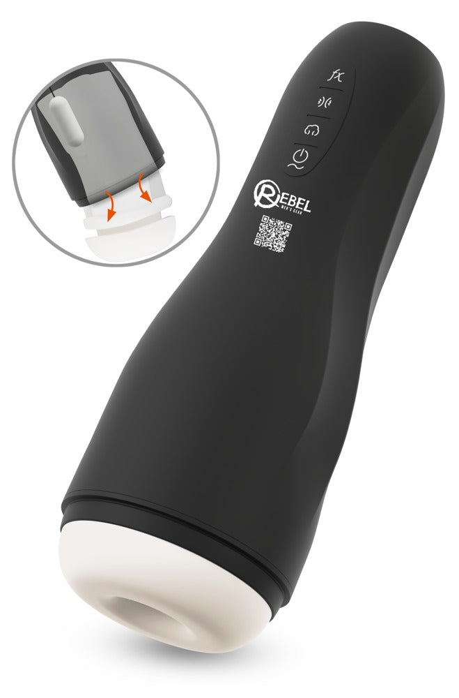 Rebel masturbator med sugefunktion, automatisk squeeze og 10 vibrationsprogrammer
