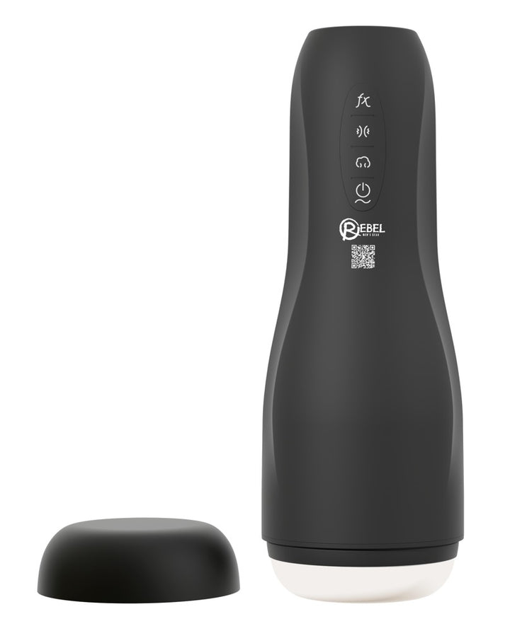 Rebel automatisk masturbator med 10 vibrationer, 3 sugemodes og 3 massagehastigheder