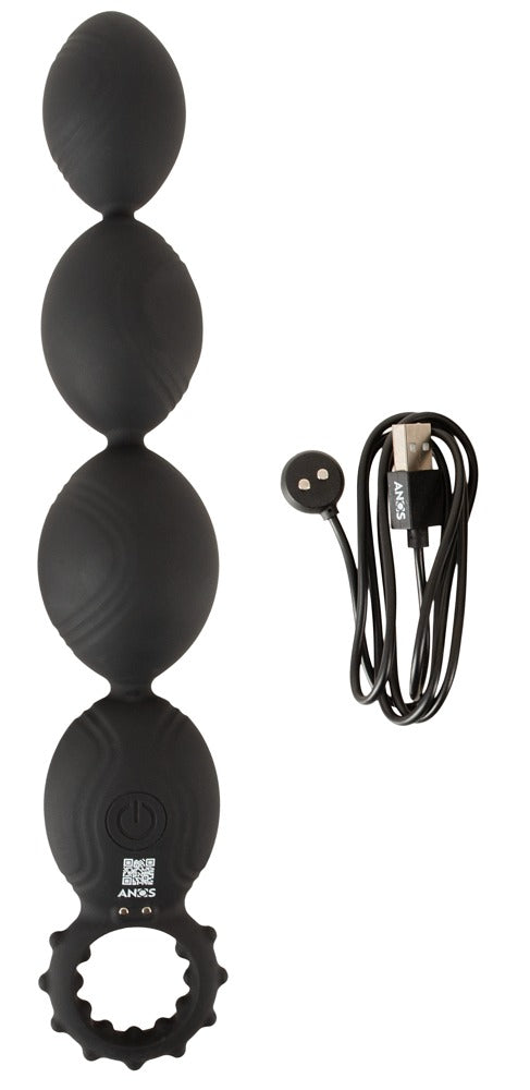 Sorte ANOS Anal Beads med samlet længde på 29 cm og fleksibelt design
