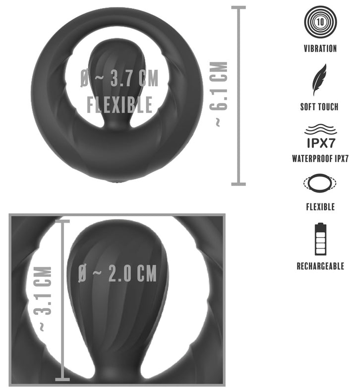 Rebel vibro-penisring med fleksibel stimulator – 10 vibrationsmodes