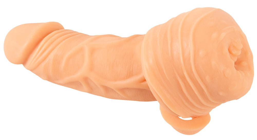 Nature Skin 2in1 Extension &amp; Masturbator RC – vibrerende penisforlænger med fjernbetjening