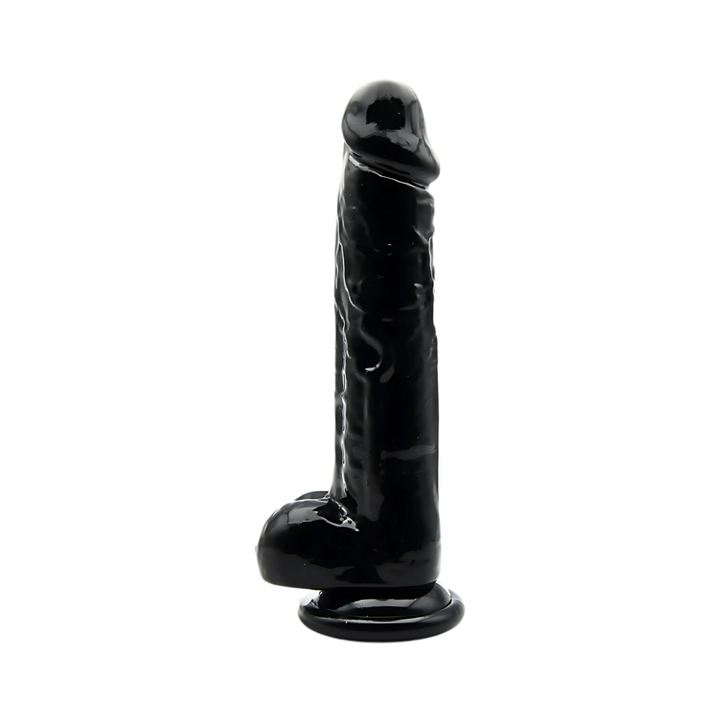 Sort realistisk dildo med kugler og sugekop