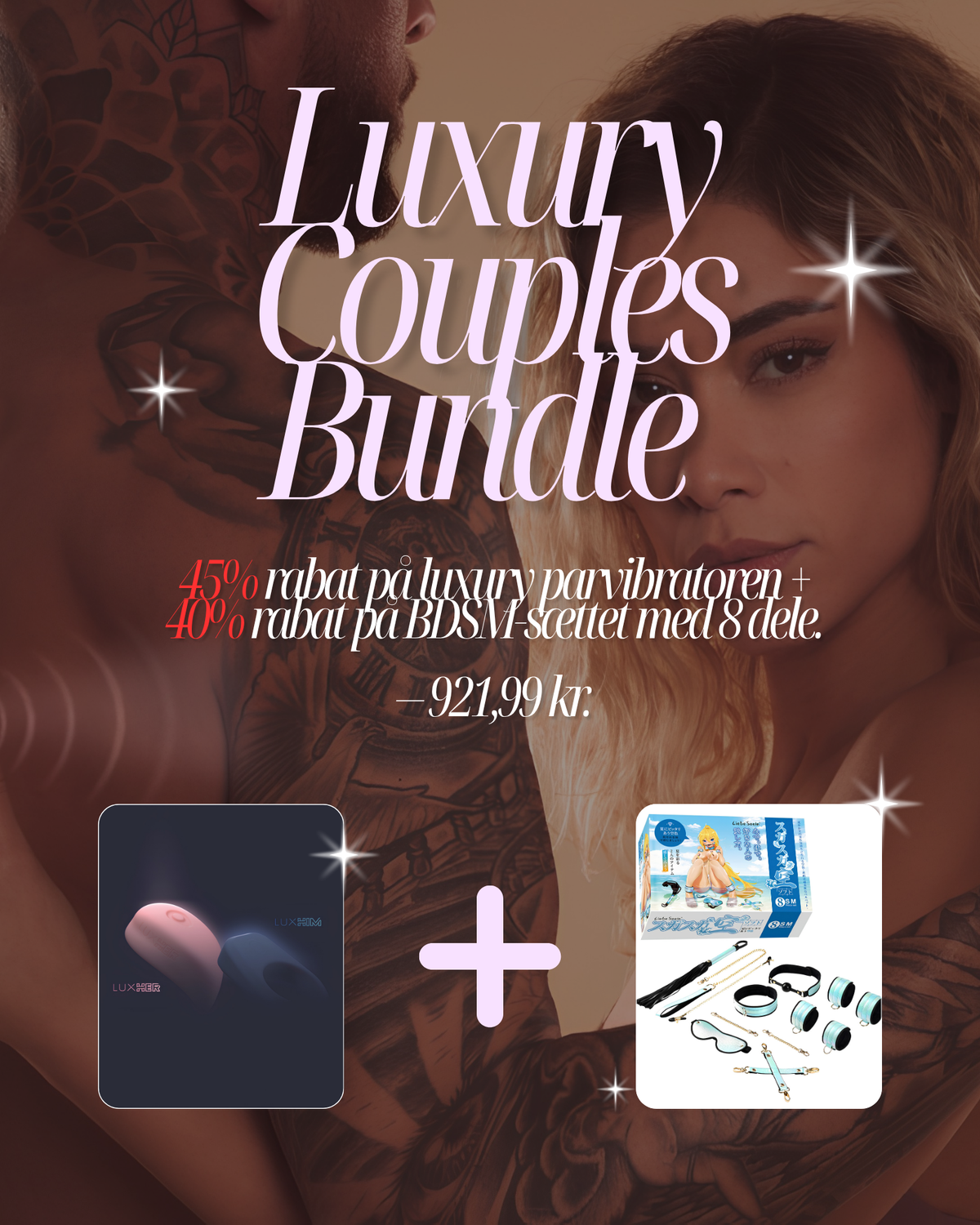Luxury Couples Bundle med premium parvibrator og BDSM-sæt med 8 dele hos Eterna Nordisk