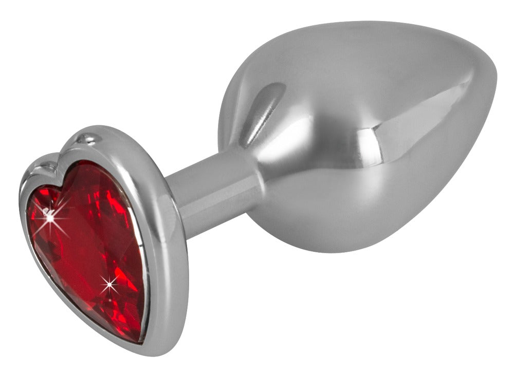 Aluminium anal plug med hjerteformet stopper og rød sten