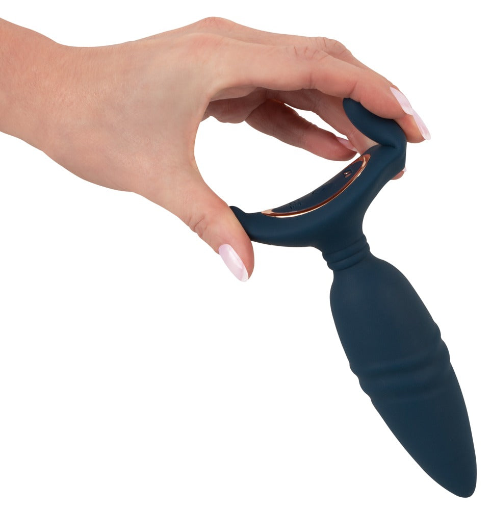 Anal plug med thrust-funktion, vibration og fjernbetjening