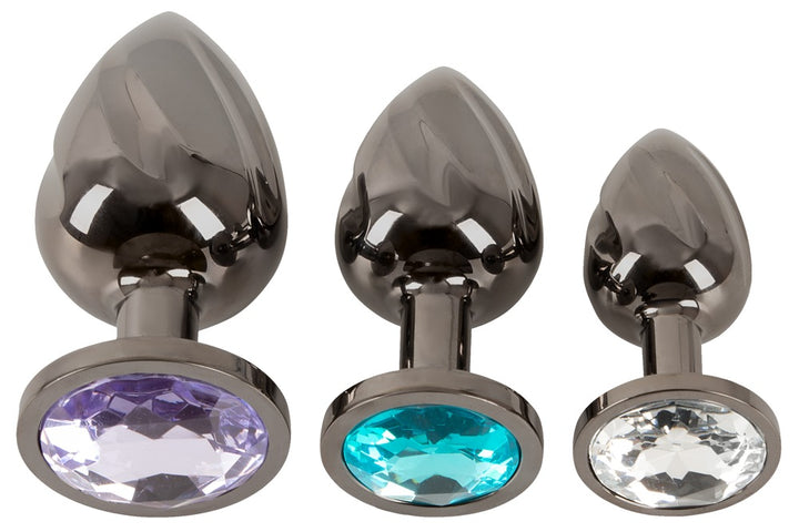 Elegant metal butt plug sæt med anal-sikre stoppere