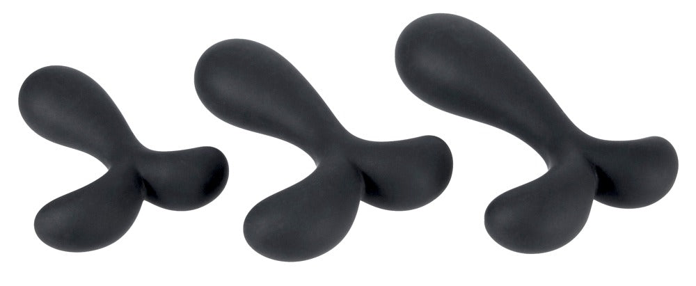 Sort anal plug-sæt i silikone med small, medium og large størrelser
