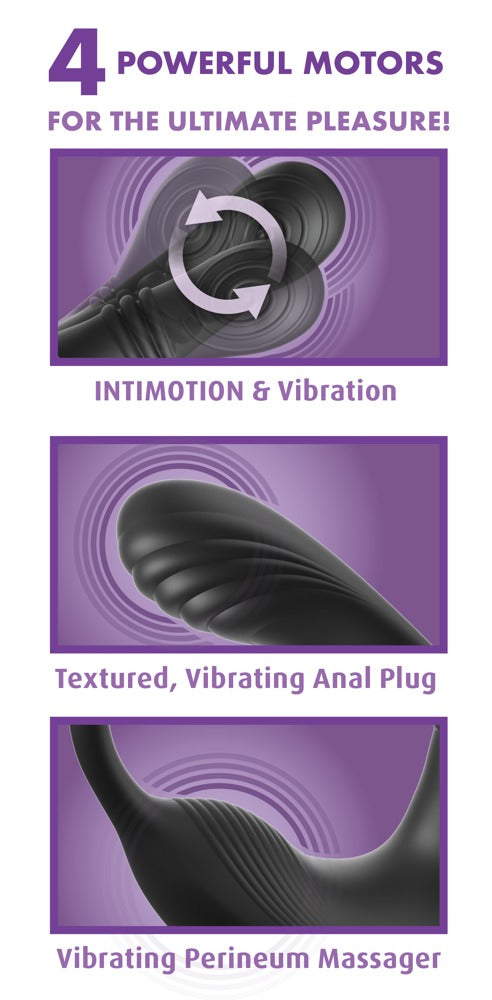 Analvibrator med fleksibel cock and ball-ring og vibrerende perineum-pad