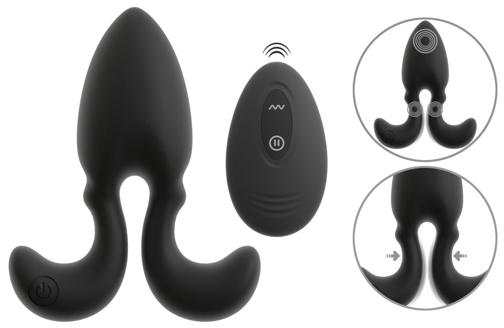 Sort anal plug med fleksible arme og fjernbetjening