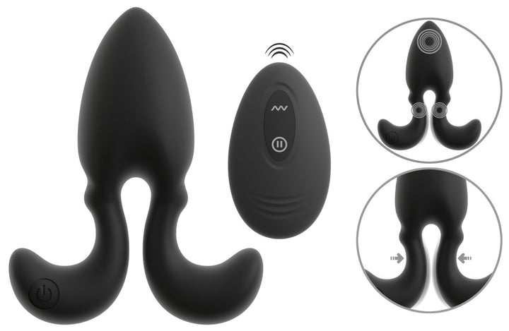 Sort anal plug med fleksible arme og fjernbetjening