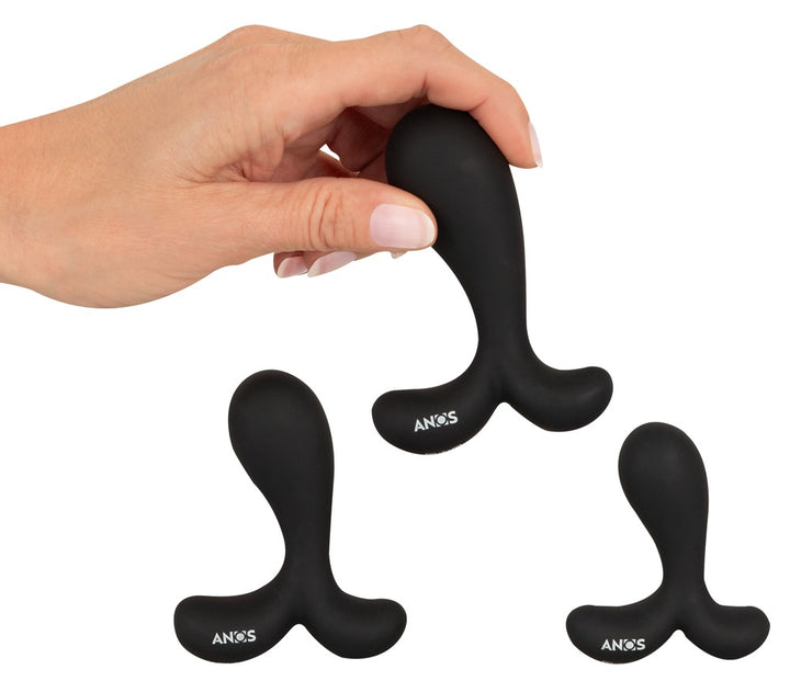 ANOS Butt Plug Training Set med tre sorte silikone plugs