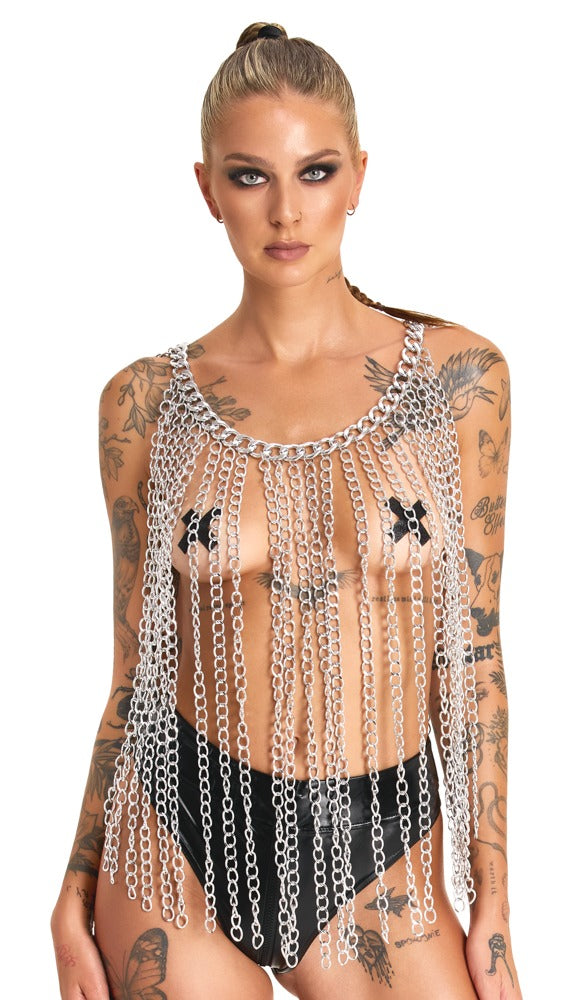 Bad Kitty body chain i sølvlook med dekorative kæder