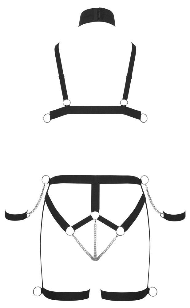 Bad Kitty fetish harness med sølvringe og kædedetaljer