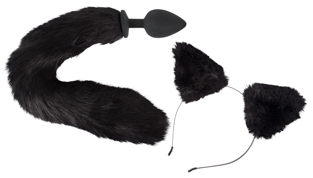 Bad Kitty Pet Play Plug &amp; Ears med sort hale og katteører