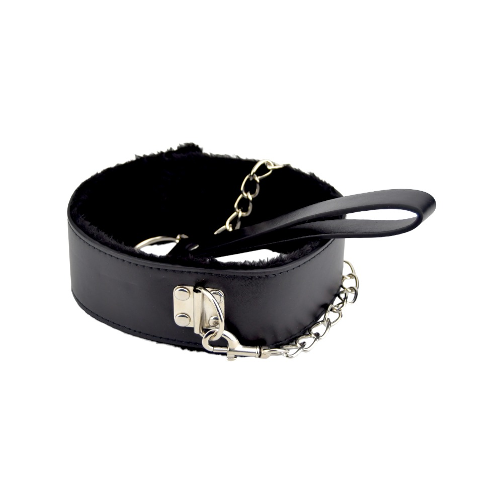 Justerbart collar med leash i PU-læderlook