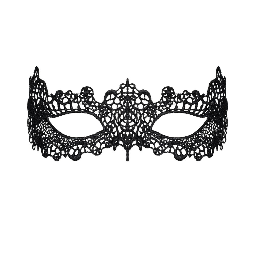 Black Satinia Mask med guipure blonde og tynde bindebånd