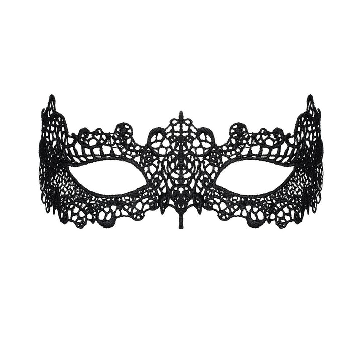 Black Satinia Mask med guipure blonde og tynde bindebånd