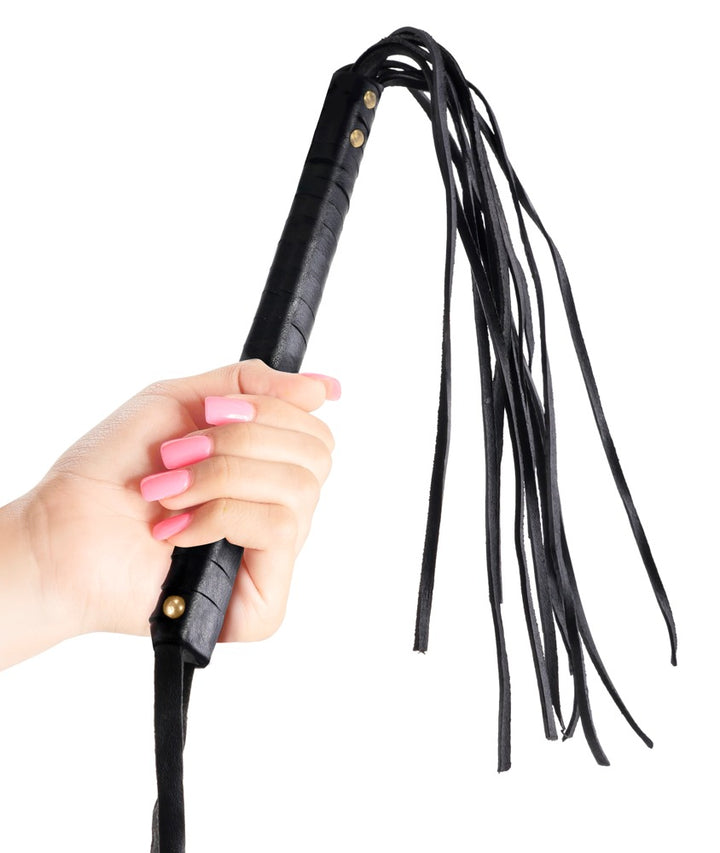 Blød sort flogger i leather-look vinyl