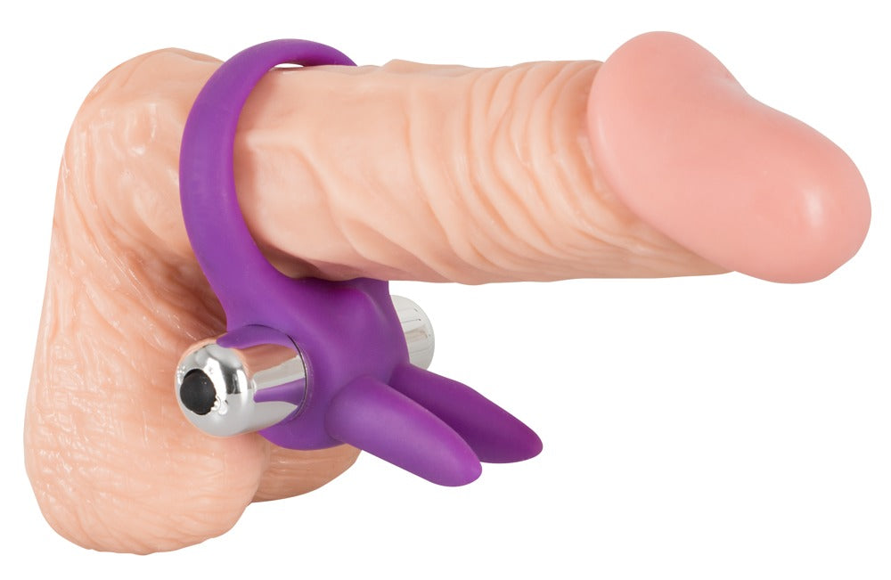 Bunny ears penisring i silikone og ABS med batteridrevet vibration