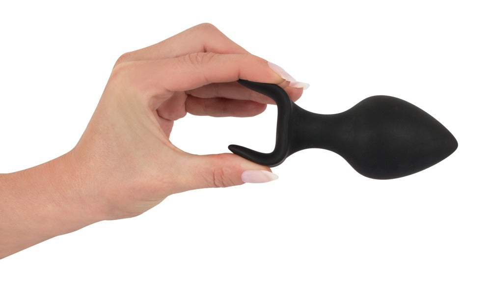 Sorte butt plugs i silikone med PU-coating og bred base