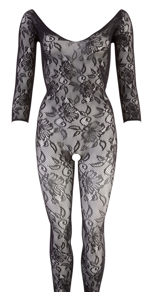Sensuel bodystocking med åbent skridt og snøring langs ryggen