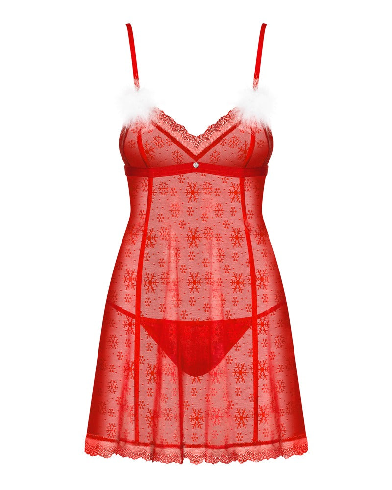 Sensuelt chemise-sæt med åben ryg og feminine hvide detaljer