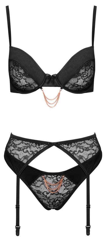Cottelli LINGERIE sæt med BH, hofteholder og string